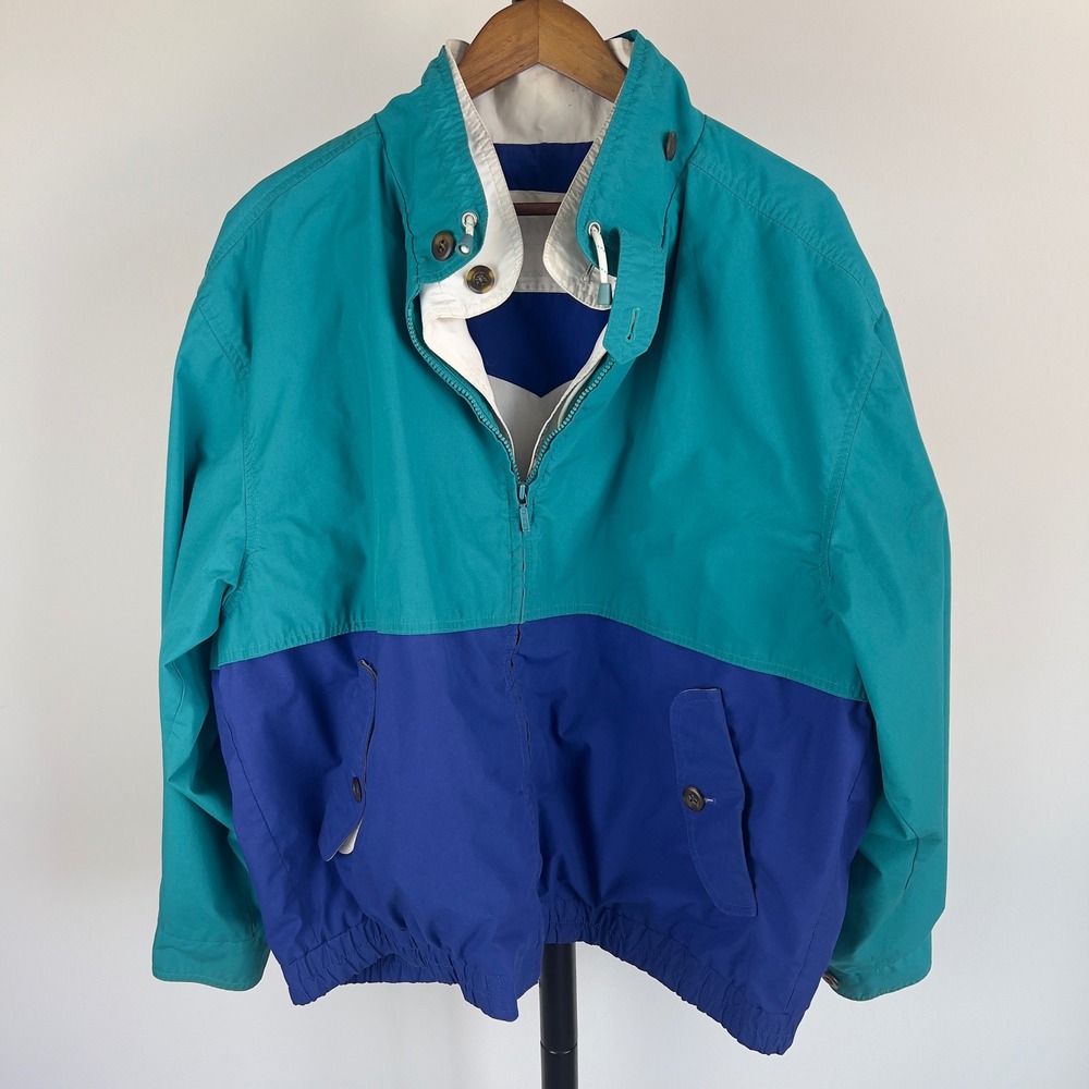 Vintage 90s London Fog Colorblock Bomber Jacket Teal Blue - Mens XL 90s Retro